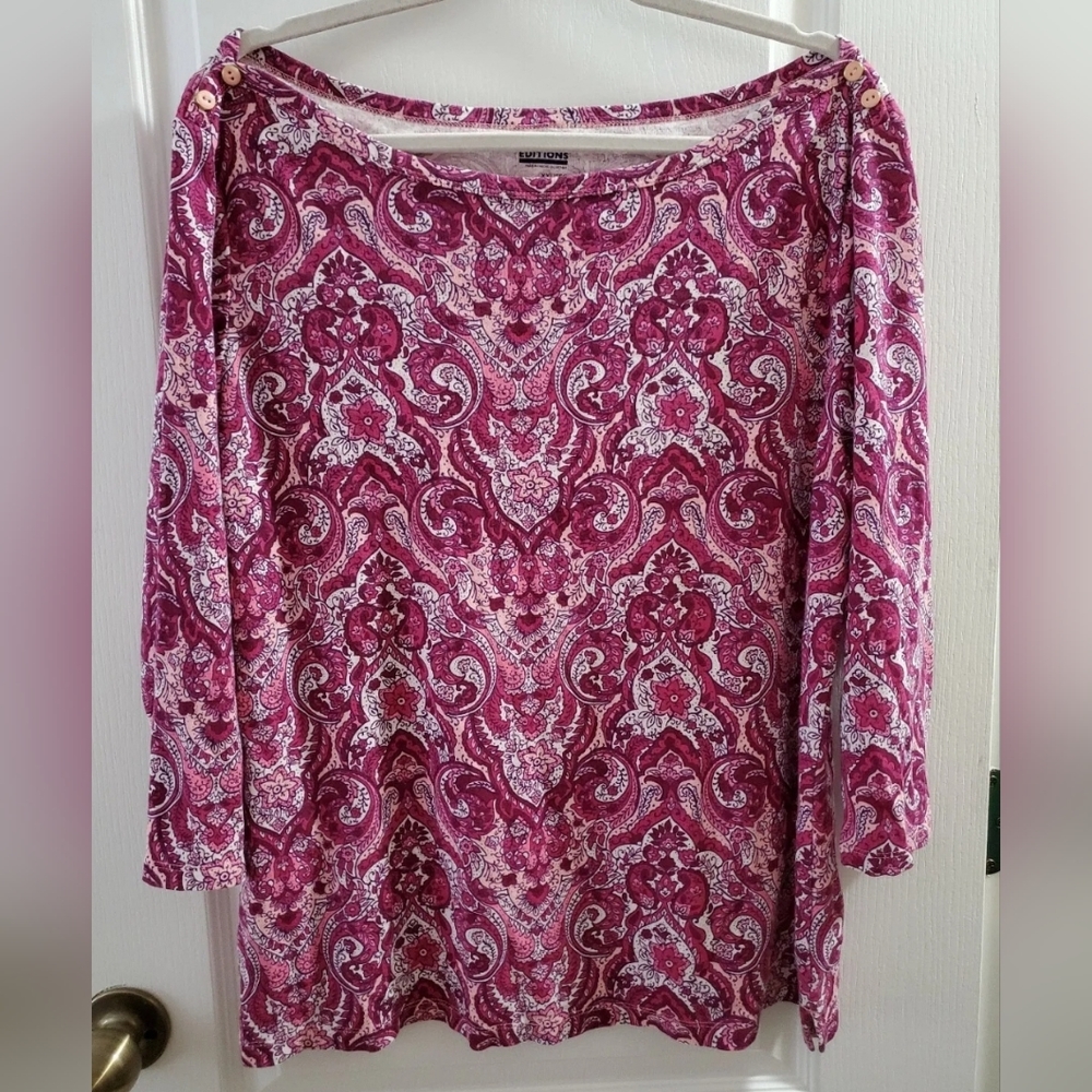 BASIC EDITIONS Women's Blouse 3/4 Sleeve Pink Multicolor Size XXL